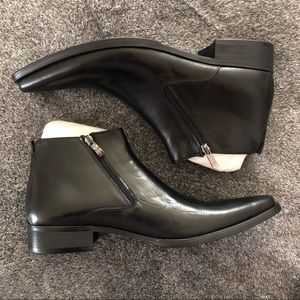 WOUFO Men’s Black Leather Short Dress Boot 45